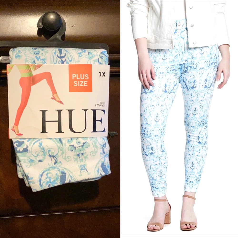 Hue Plus Size Blue and White Twill Leggings